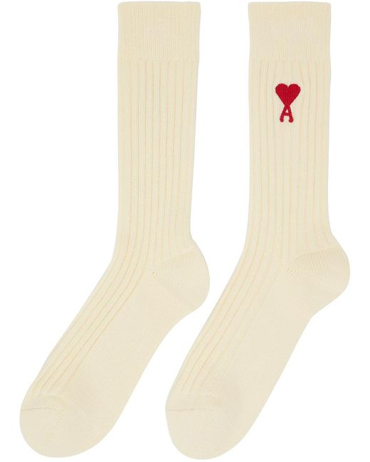 Ensemble de trois paires de chaussettes blanc cassé à logo ami de cœur AMI en coloris White
