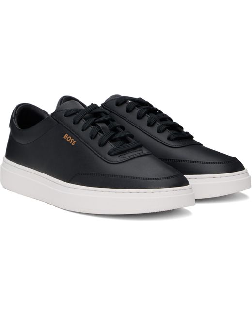 Boss Black Coated-Leather Logo Sneakers for men