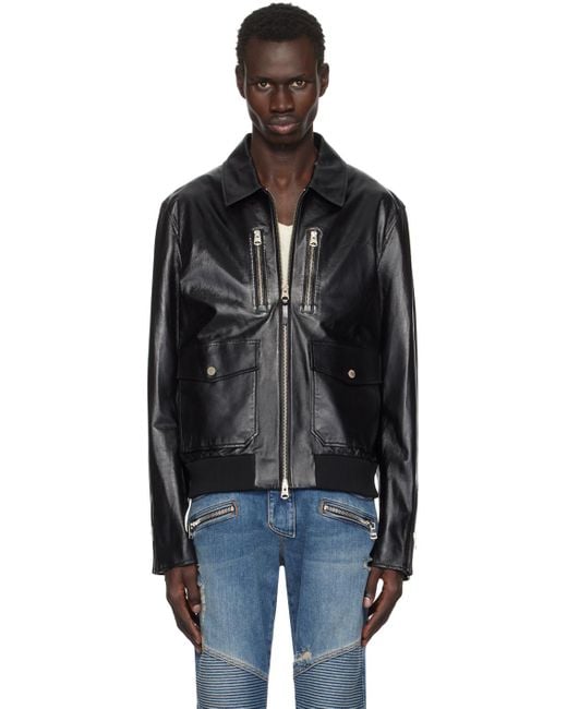 Mackage Black Polished Lambskin Moto Jacket for men