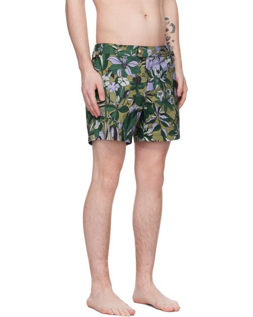 Tom Ford Green Floral Swim Shorts for men