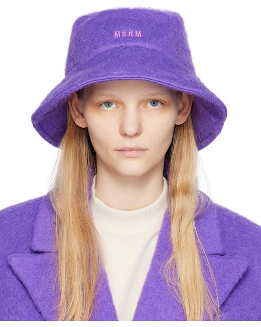 MSGM Purple Shag Knit Bucket Hat