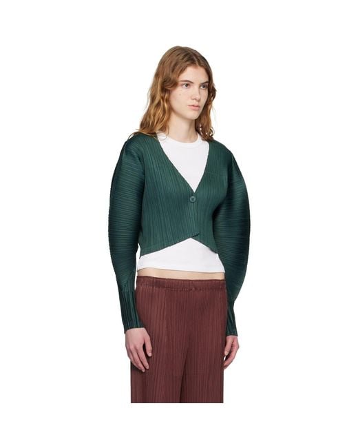 Pleats Please Issey Miyake Green Monthly Colors December Cardigan