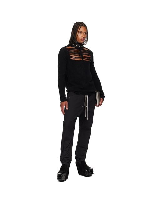 Rick Owens Black Concordians Ls Grid Knit Sweater for men