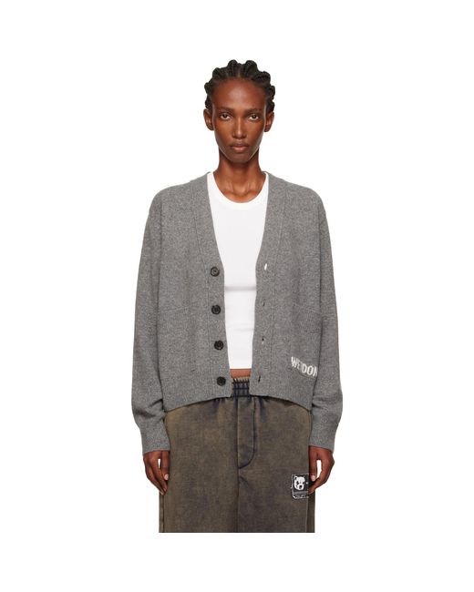 we11done Gray Pocket Logo Knit Cardigan