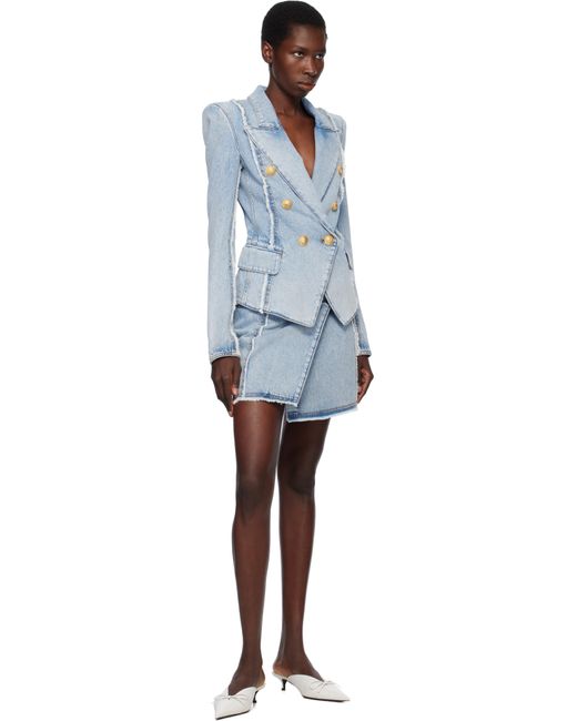 Balmain Black Asymmetric Denim Miniskirt