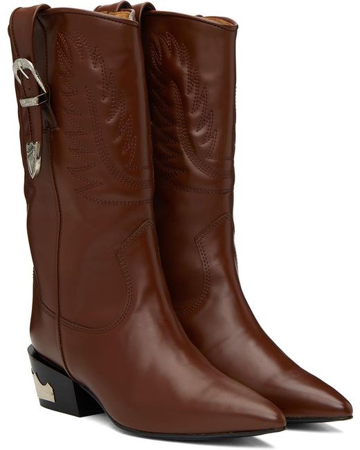 Toga Brown Burgundy Topstitch Cowboy Boots