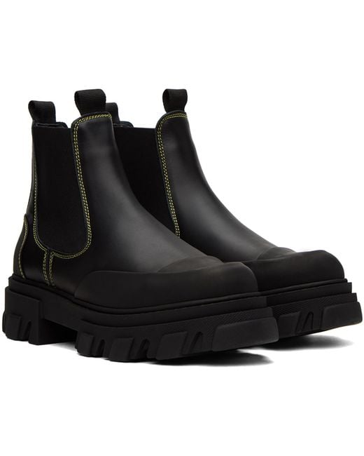 Ganni Black Stitching Chelsea Boots for men