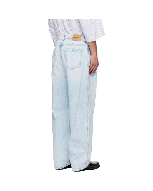 Hed Mayner Blue Light Wash Pleated Jeans for men