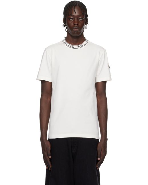 メンズ Moncler ホワイト ロゴトリム コットン Tシャツ Black