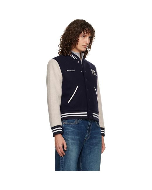 Sporty & Rich Blue Yankees Curve Wool Varsity Jacket
