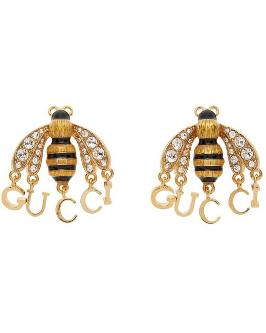 Gucci Metallic Gold Bee Logo Earrings