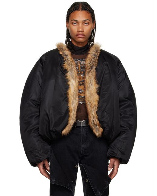 Y. Project Black Shawl Faux-fur Jacket for men