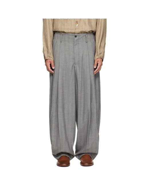 Hed Mayner Gray Striped Trousers for men
