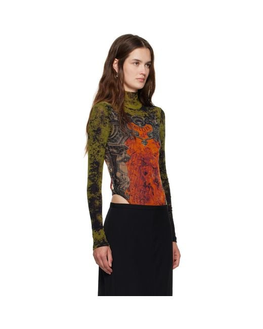 Jean Paul Gaultier Red Khaki & 'The Médaillon' Open Back Bodysuit
