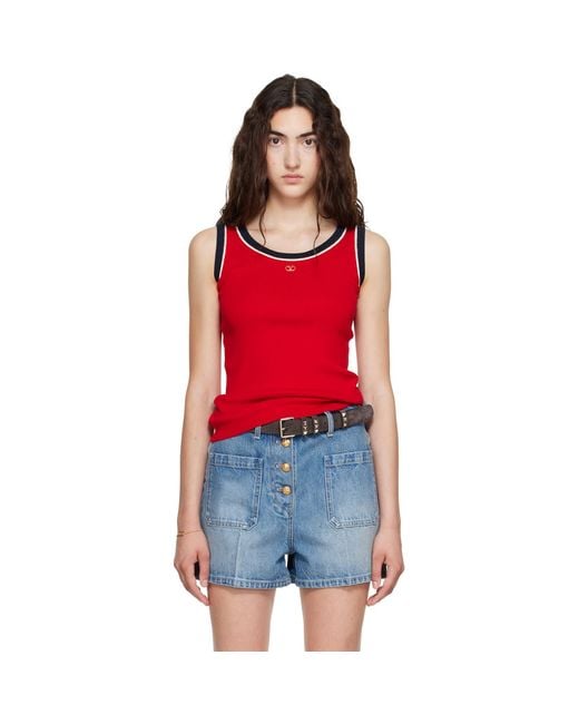 Valentino Red Knit Cotton Vlogo Tank Top