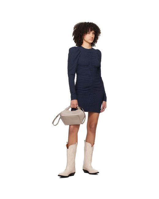 Ganni Blue & Black Ruched Minidress