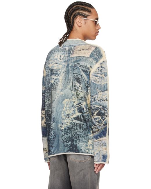 メンズ Acne ブルー プリント セーター Blue