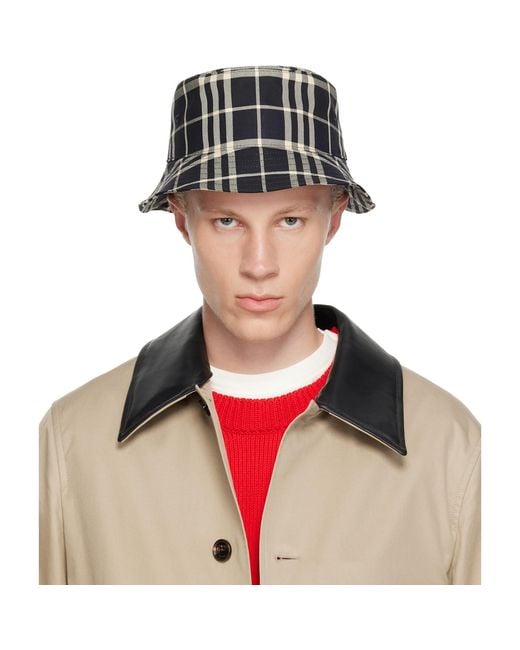 Burberry Green Check Cotton Bucket Hat for men