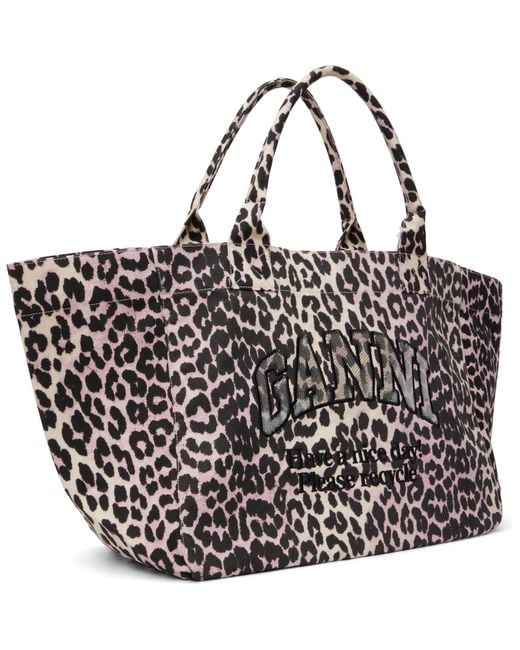 Ganni Black Leopard Sequin Xxl Tote