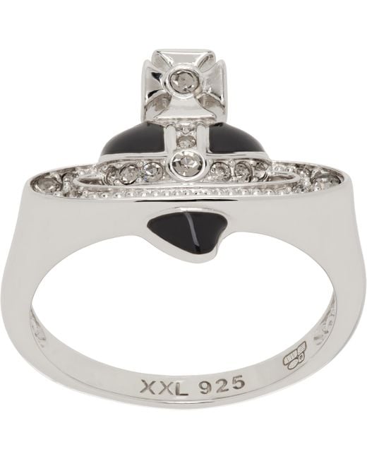 メンズ Vivienne Westwood シルバー New Diamante Heart リング Metallic