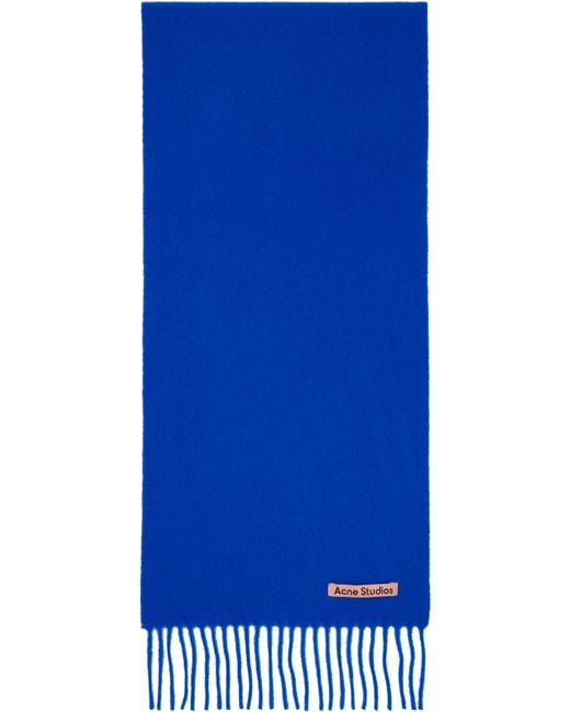 Acne Blue Skinny Fringe Wool Scarf