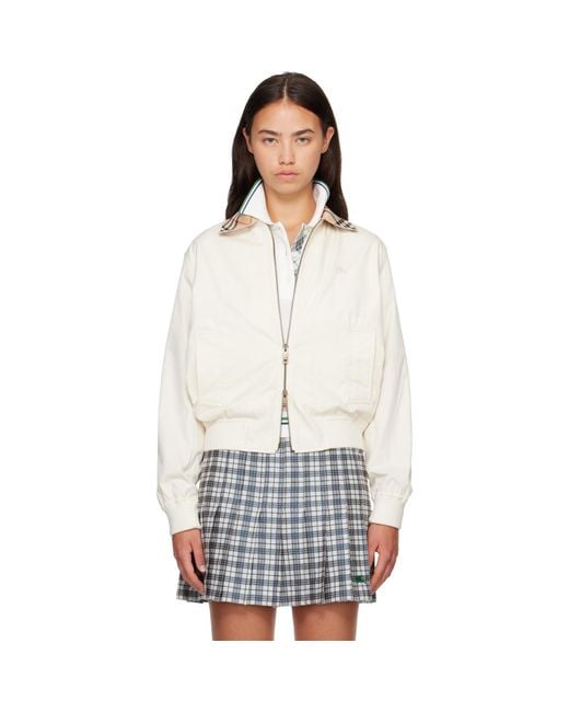 Burberry White Off- Cropped Tropical Gabardine Hayfield Harrington Jacket