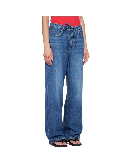 Rag & Bone Blue Phoebe Drawstring Wide-Leg Jeans