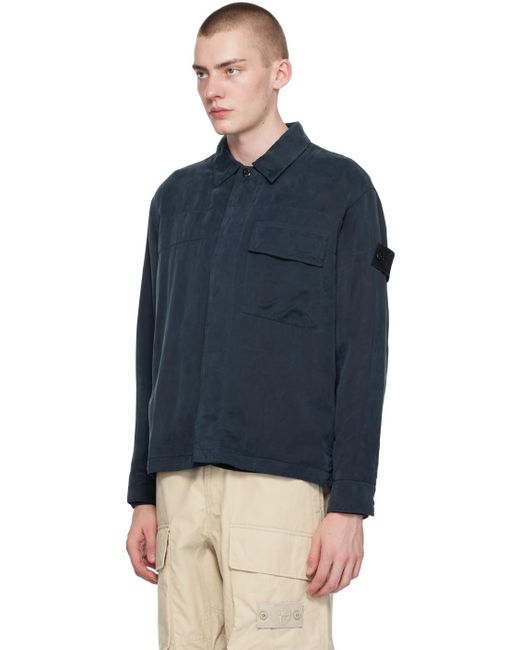 メンズ Stone Island ネイビー ロゴパッチ シャツ Blue