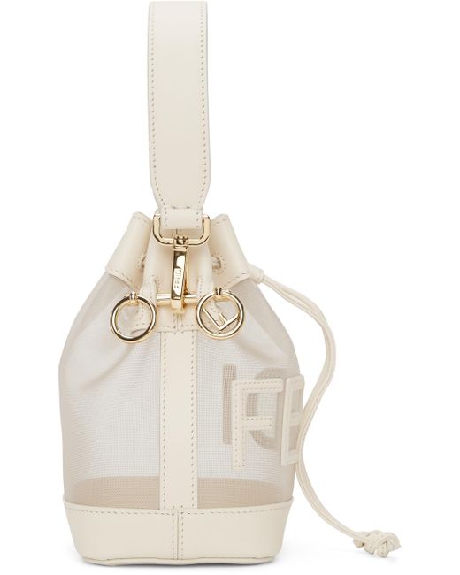 Fendi Leather Mesh Mini Mon Tresor Bucket Bag in White | Lyst