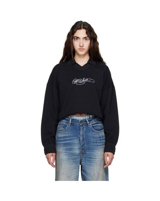 Off-White c/o Virgil Abloh Black Embroidered Script Crop Polo