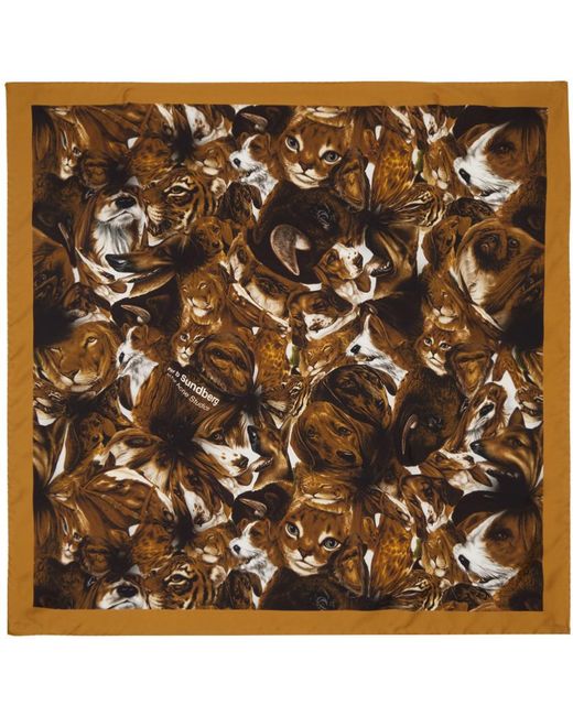 Foulard brun en soie à motif graphique et logo imprimés édition per b sundberg Acne pour homme en coloris Metallic