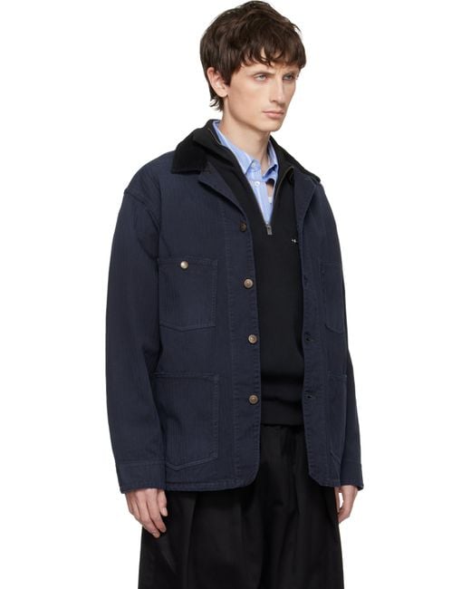Maison Margiela Blue Herringbone Workwear Jacket for men