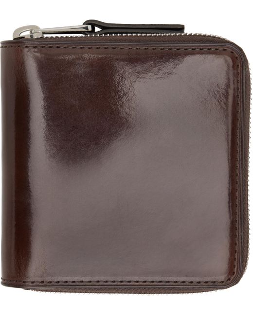 Lemaire Brown Burgundy Patina Zip Compact Bi Fold Wallet for men