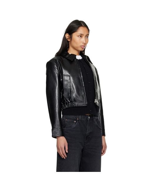 Agolde Black Nahla Cropped Recycled Leather Jacket