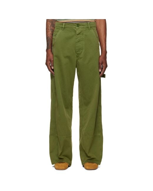 Marni Green Cotton Loose Workwear Trousers for men