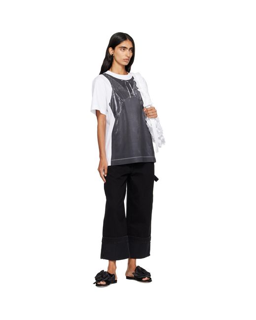Simone Rocha Blue Patchwork Satin Trompe L'Oeil Print T-Shirt
