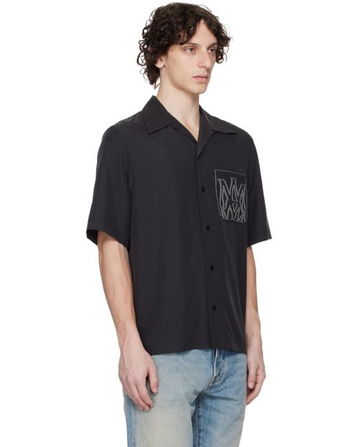 【AMIRI】MA アウトラインポケット ボウリング シャツ 黒 半袖 メンズ Amiri ブラック Ma Outline ボウリングシャツ ブラック