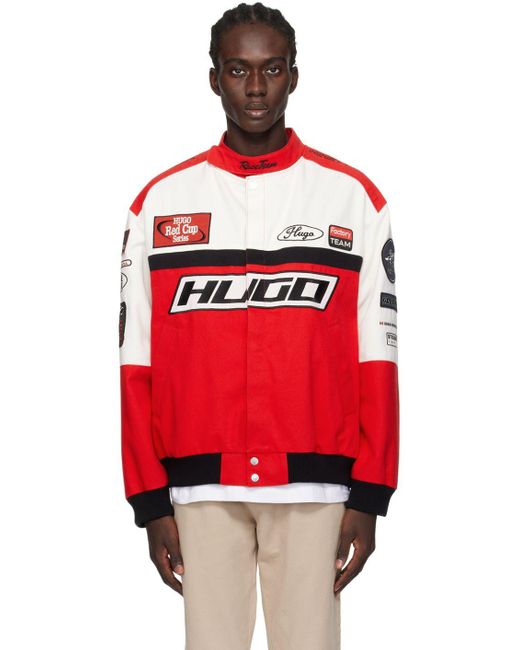 Red and white on sale bomber jacket mens