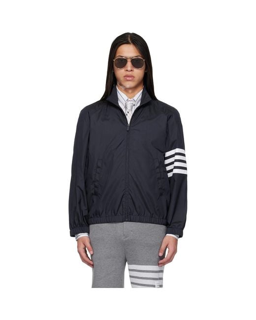 Thom Browne Black Shiny Ripstop Raglan-Bar Track Jacket for men