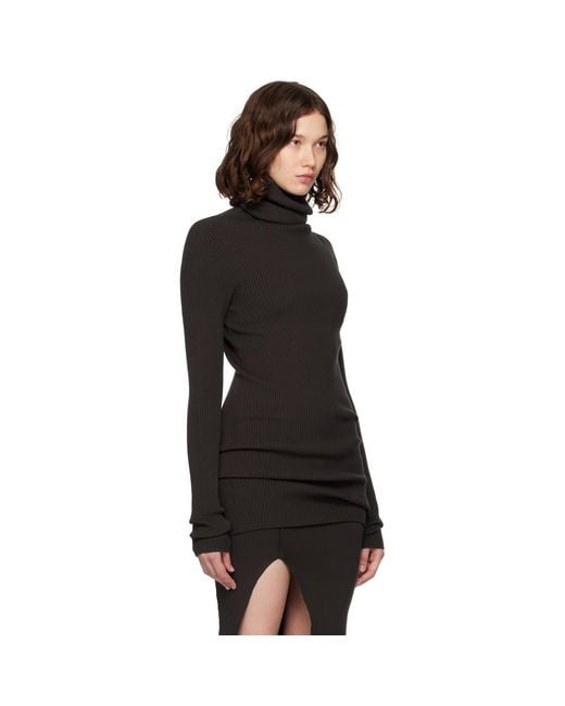Rick Owens Black Concordians Ribbed Knit Tube Turtleneck