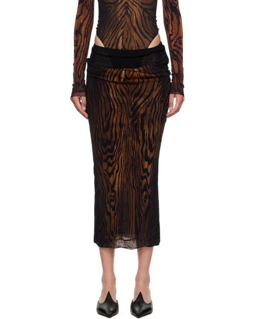 Jean Paul Gaultier ブラック＆ブラウン 'The Long Draped Wood' ミディアムスカート Black