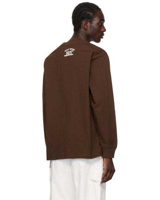 T-shirt à manches longues brun à logo de style collégial A Bathing Ape pour homme en coloris Brown