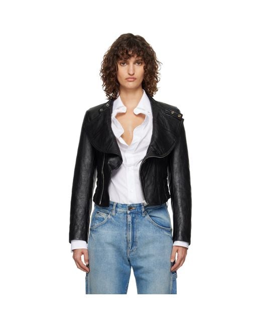 Maison Margiela Black Folded Collar Leather Jacket