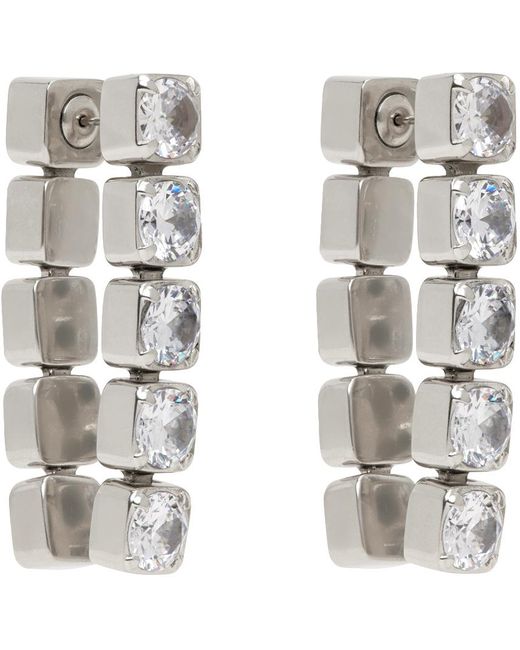 Jil Sander Black Silver Crystal Earrings for men