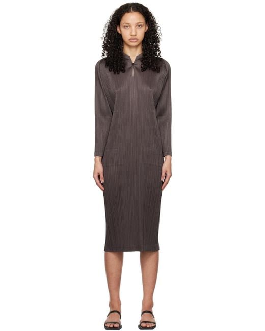 Pleats Please Issey Miyake Black Gray Monthly Colors January Maxi Dress