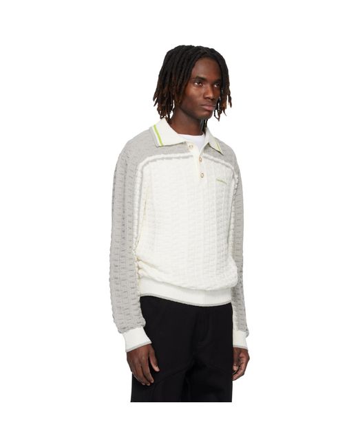 Casablanca White Off- & Tennis Boucle Long Sleeve Polo for men