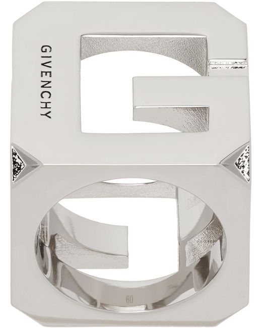 Givenchy Metallic Silver G Cube Ring for men