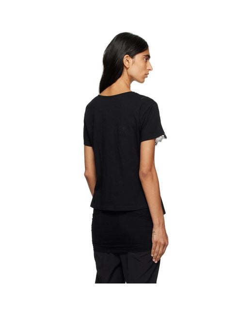 MM6 by Maison Margiela Black Cotton Jersey & Lace T-Shirt