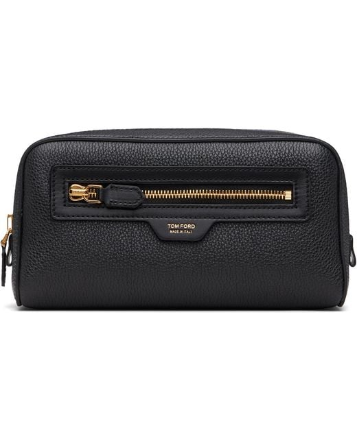 Tom Ford Black Grain Leather Smart Wash Pouch for men