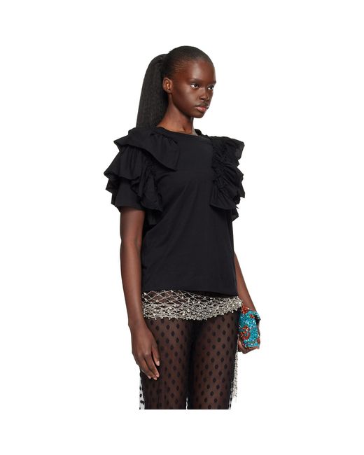 Dries Van Noten Black Ruffled T-Shirt